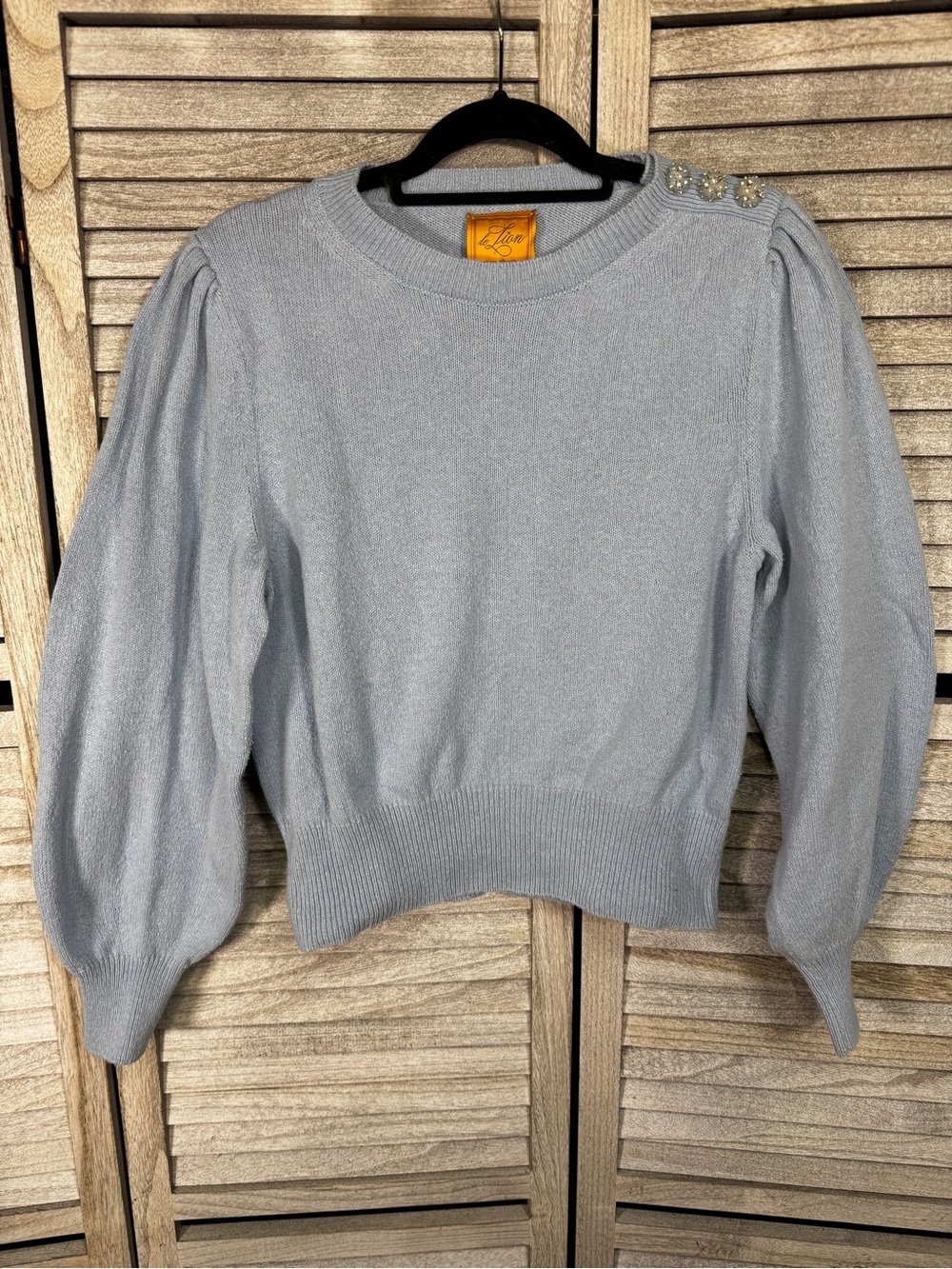 Le Lion Crystal Flower Button Puff Sleeve Sweater M